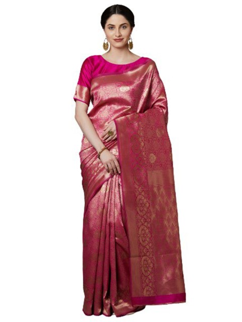 

KALINI Maroon & Gold-Toned Woven Design Silk Blend Saree