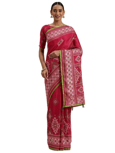 

KALINI Pink & White Printed Jute Silk Saree