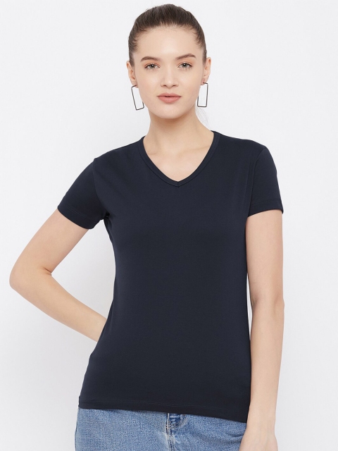 

FRENCH FLEXIOUS Women Navy Blue V-Neck T-shirt