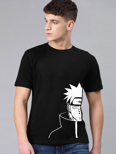 

BE AWARA Men Black Printed Cotton T-shirt