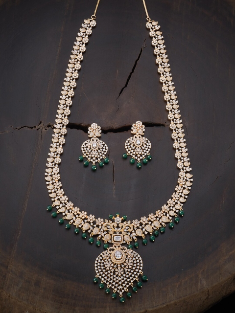 

Kushal's Fashion Jewellery Green & Gold-Plated Necklace With Sparkling Cubic Zirconia