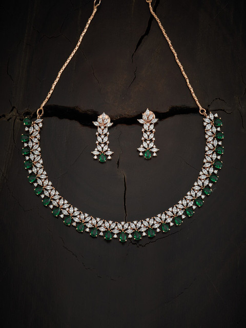 

Kushal's Fashion Jewellery Green Rose Gold-Plated Necklace With Sparkling Cubic Zirconia