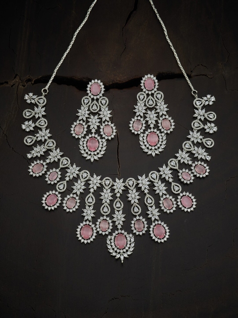 

Kushal's Fashion Jewellery Pink Rhodium-Plated Necklace