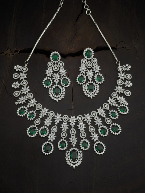 

Kushal's Fashion Jewellery Green & Rhodium-Plated Necklace With Sparkling Cubic Zirconia