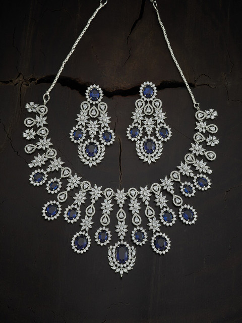 

Kushal's Fashion Jewellery Blue Rhodium-Plated Necklace With Sparkling Cubic Zirconia