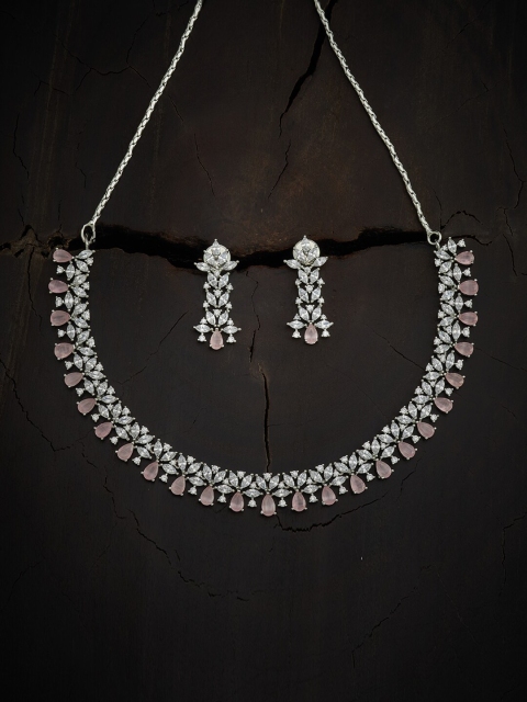 

Kushal's Fashion Jewellery Rhodium-Plated & Pink Necklace With Sparkling Cubic Zirconia