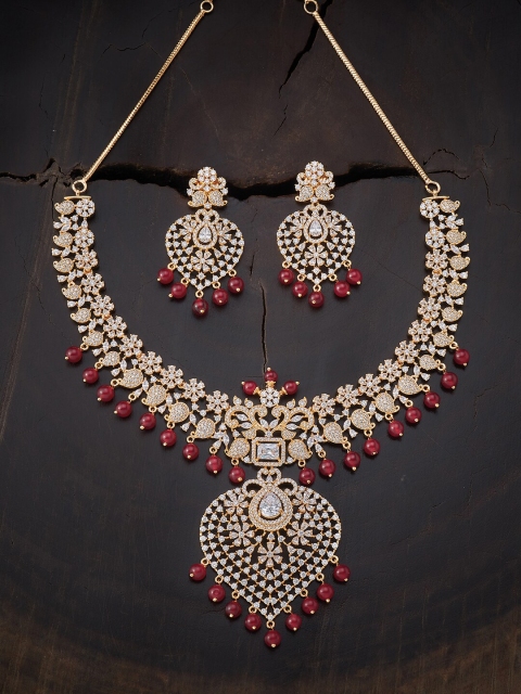 

Kushal's Fashion Jewellery Gold-Plated Red & White Jewellery Set