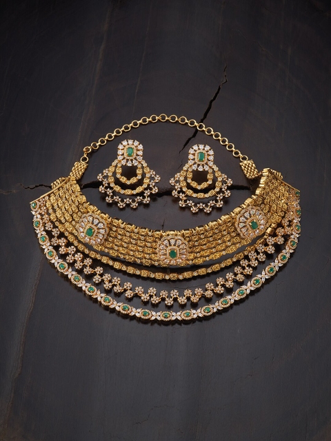 

Kushal's Fashion Jewellery Gold-Plated Green & White Jewellery Set