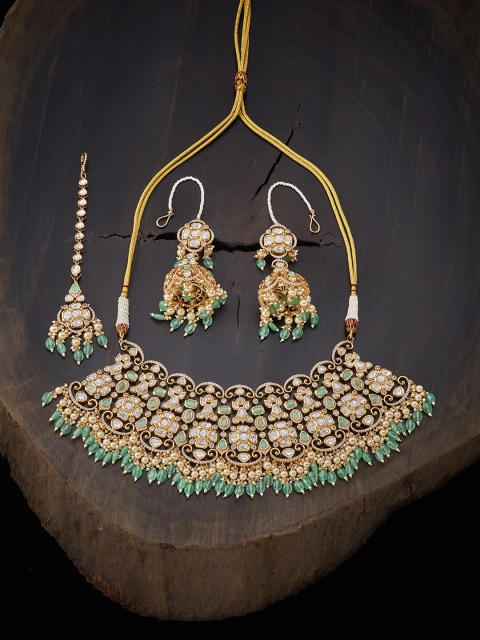 

Kushal's Fashion Jewellery Sea Green Gold-Plated Vilandi Necklace