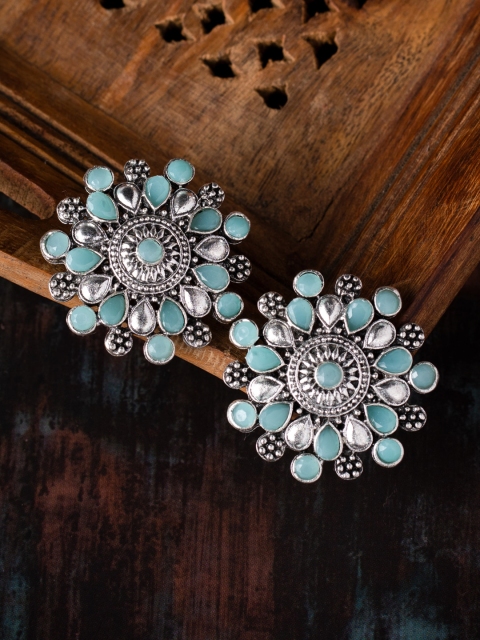 

MORKANTH JEWELLERY Silver-Toned & Blue Circular Studs Earrings