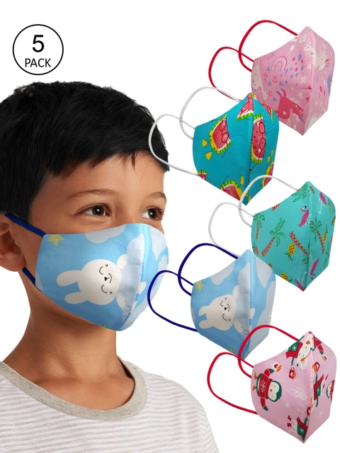 

PRIVIU Unisex Kids Pack of 5 Printed 2-Ply Reusable Outdoor Cloth Masks, Multi