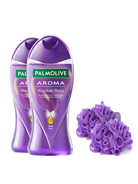

Palmolive Set of 2 Aroma Ylang Ylang Absolute Relax Shower Gel with Loofah - 250 ml Each, Purple