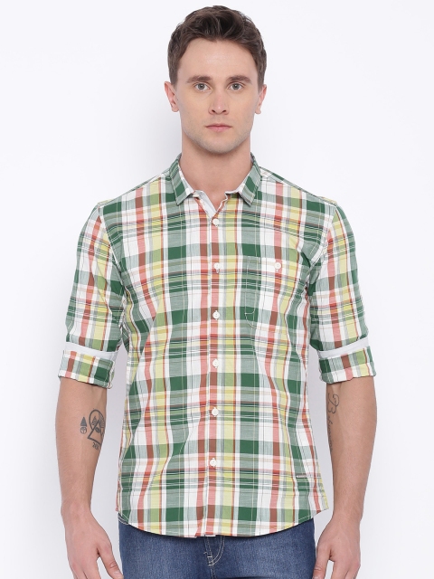 

Voi Jeans Men Green & Off-White Slim Fit Checked Casual Shirt