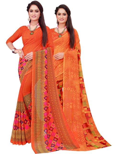 

Florence Orange & Green Printed Pure Georgette Saree Pack Of 2