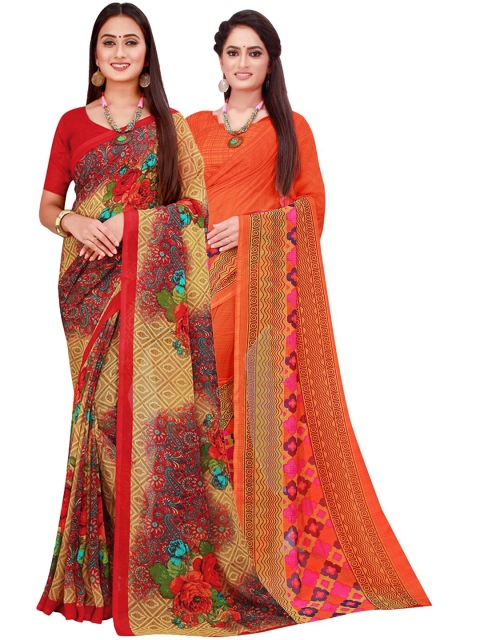 

Florence Pack Of 2 Orange & Red Pure Georgette Saree