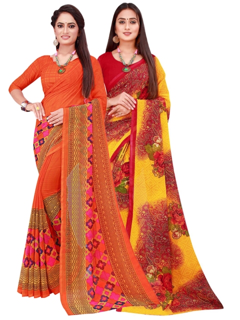 

Florence Orange & Maroon Printed Pure Georgette Saree Pack Of 2