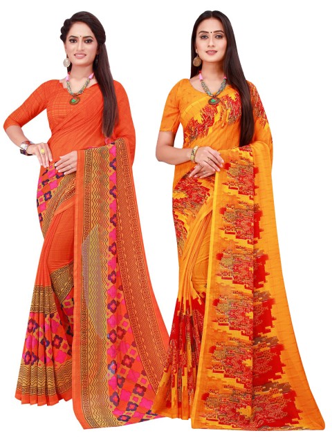 

Florence Pack of 2 Orange & Yellow Printed Pure Georgette Saree