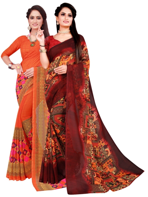 

Florence Orange & Maroon Printed Pure Georgette Saree Pack Of 2