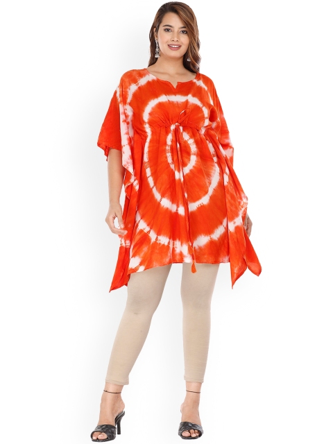

PNEHA Women Orange Printed Flared Sleeves Kaftan Kurta