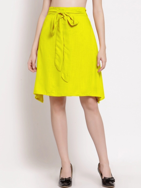 

PATRORNA Women Yellow Solid A-Line Knee-Length Skirt