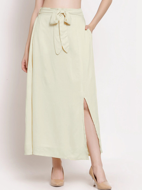 

PATRORNA Women Off White Solid Tulip Maxi Skirt