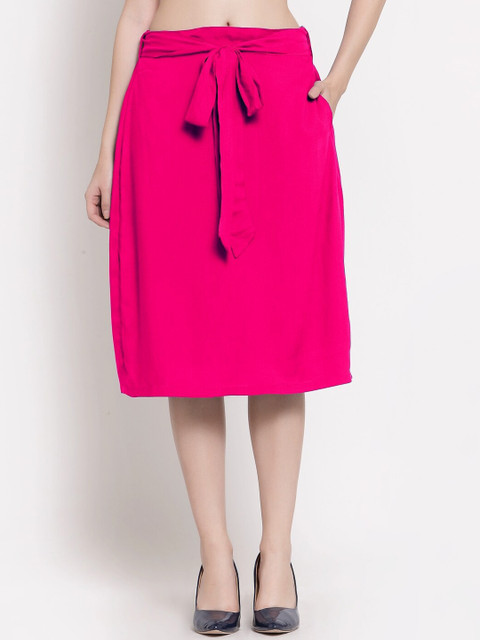 

PATRORNA Women Fuchsia Pink Solid A-Line Knee-Length Skirt