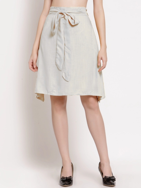 

PATRORNA Women White Solid Pleated A-Line Skirt