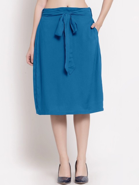 

PATRORNA Women Blue Solid Plus Size A-Line Skirt