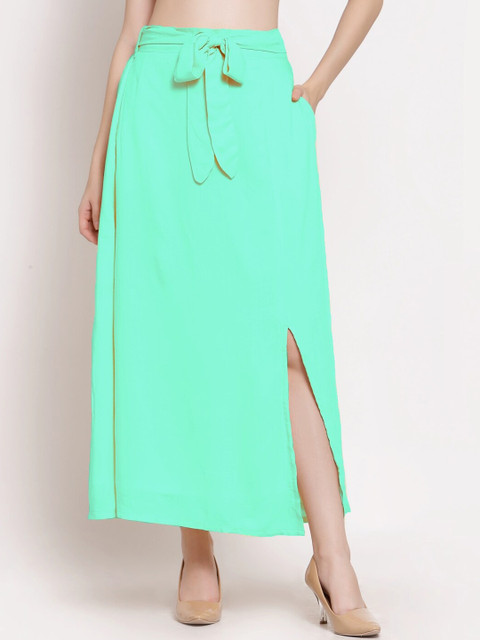

PATRORNA Women Teal Blue Solid Maxi Tulip Skirts