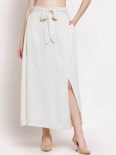 

PATRORNA Women White Solid Maxi Skirts