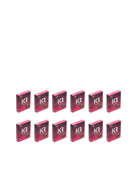 

K2 Set of 12 Delight Series Pan Flavour Lubricated Dotted Condoms - 3 Pieces Per Pack, Pink