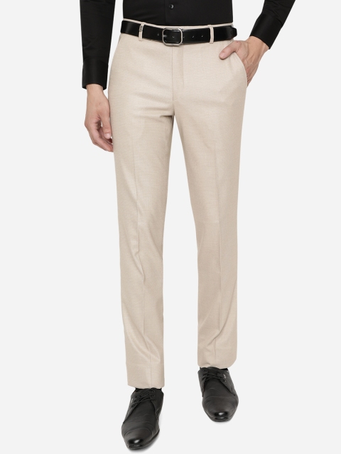 

JB STUDIO Men Beige Slim Fit Wrinkle Free Trousers