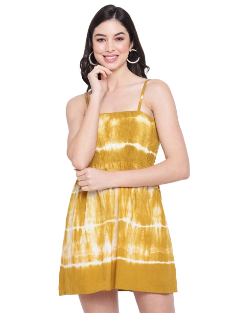 

Aawari Mustard Yellow & White Tie and Dye Mini Dress