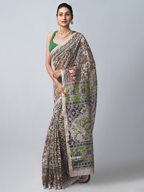 

Unnati Silks Multicoloured Dyed Kalamkari Zari Silk Cotton Chanderi Saree, Multi