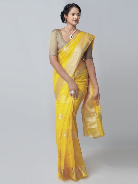 

Unnati Silks Yellow & Gold-Toned Woven Design Zari Silk Blend Kota Saree