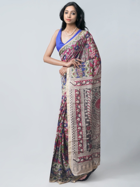 

Unnati Silks Pink & Maroon Kalamkari Silk Cotton Chanderi Saree