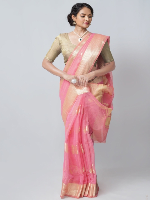 

Unnati Silks Peach-Coloured & Golden Ethnic Motifs Woven Design Silk Blend Kota Saree