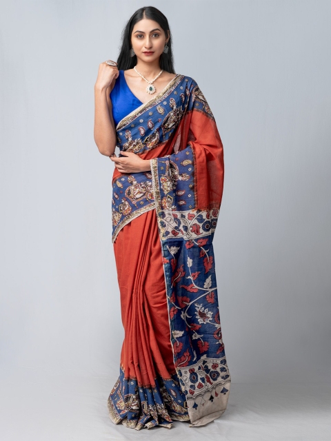

Unnati Silks Maroon & Blue Kalamkari Pure Cotton Kanjeevaram Saree