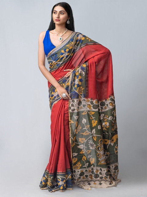 

Unnati Silks Red & Blue Kalamkari Pure Cotton Handloom Saree
