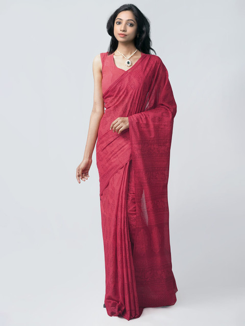 

Unnati Silks Red Floral Pure Cotton Block Print Saree