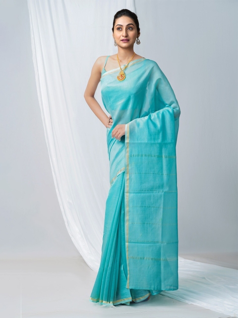 

Unnati Silks Blue & Gold-Toned Zari Silk Cotton Chanderi Saree