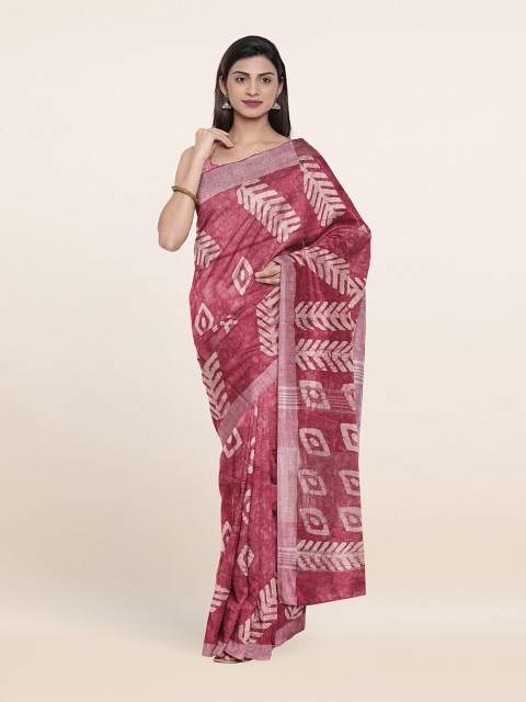 

Pothys Pink & Silver-Toned Jute Cotton Saree