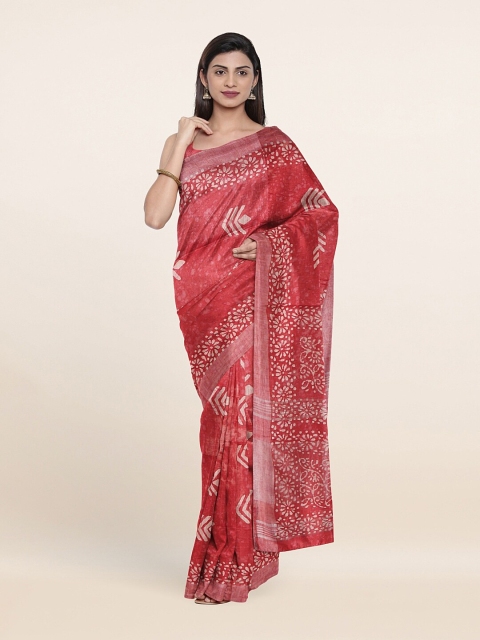 

Pothys Red & Off-White Ethnic Motifs Printed Zari Jute Cotton Saree