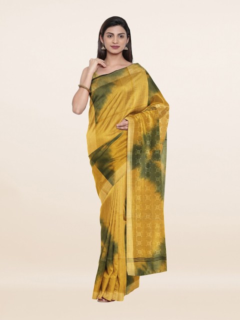 

Pothys Yellow & Green Floral Zari Jute Cotton Saree