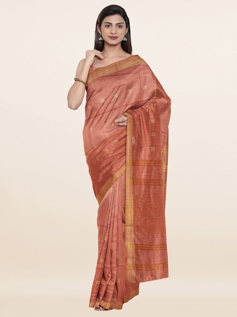 

Pothys Orange & Golden Ethnic Motifs Zari Jute Cotton Saree