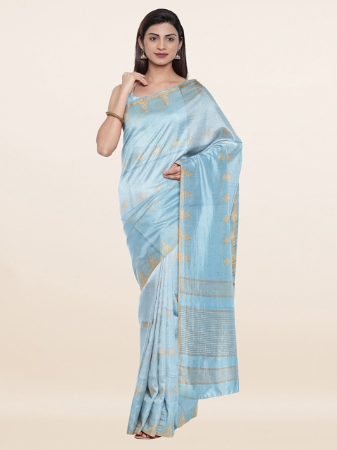

Pothys Blue & Gold-Toned Woven Design Zari Jute Cotton Saree