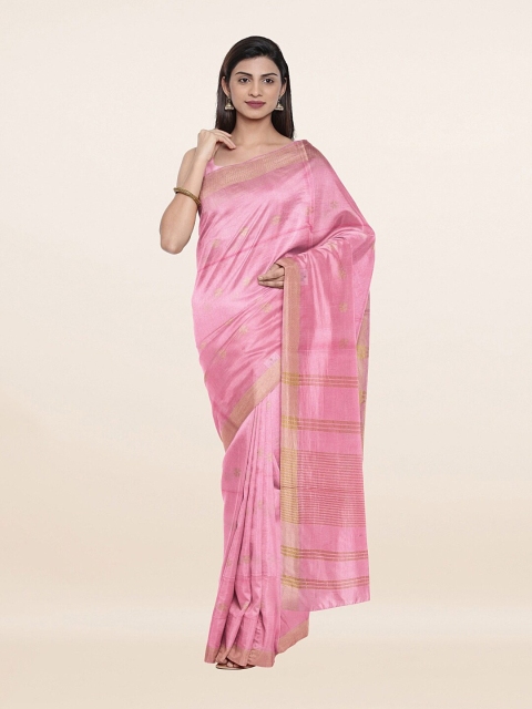 

Pothys Pink & Gold-Toned Woven Design Baswada Jute Cotton Saree