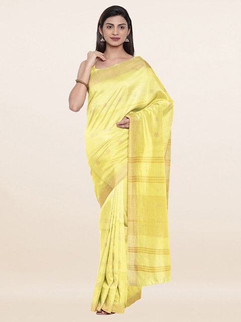 

Pothys Yellow & Gold-Toned Woven Design Jute Cotton Saree