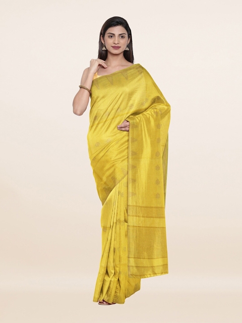

Pothys Yellow & Gold-Toned Woven Design Zari Jute Cotton Saree