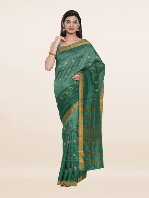 

Pothys Green & Gold-Toned Woven Design Zari Jute Cotton Saree